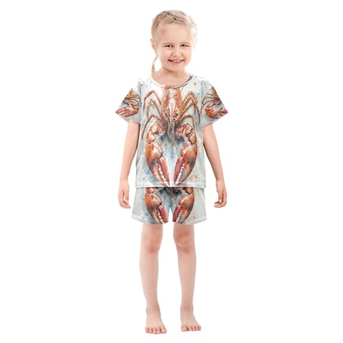 Pajama Sets Short Sleeve Watercolor Crawfish Soft Cotton Summer Sleepwear 2 Piece PJS Size 5-14T4