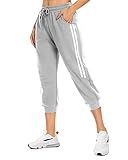 KaiDi Womens Capris Joggers Sweatpants for Summer Stripe Casual Cropped Pants with Pockets Workout Running (2XL, Gray)