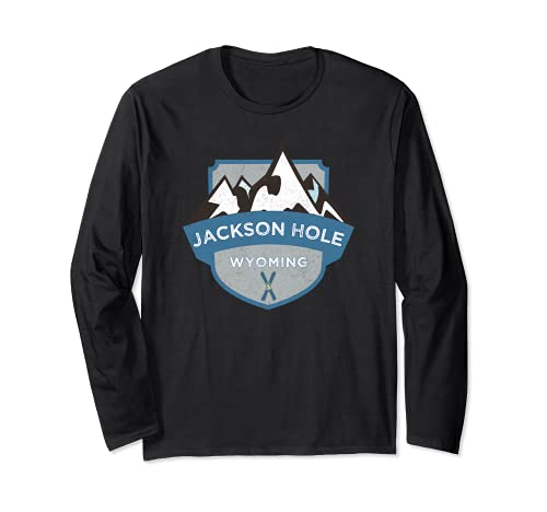 Vintage Jackson Hole, illustrazione del Wyoming / Retro Logo Sci Maglia a Manica