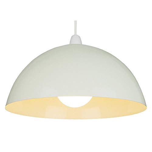 Cream Painted Metal Vintage None Electric Dome Pendant Light Shade 35cm - Easy Fit Retro Ceiling Light - Includes Shade Reducing Ring to Fit All Types of Lampholders - White Inner