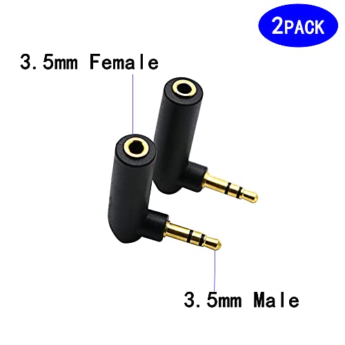 Rgzhihuifz 3.5Mm Angle Male To Female Audio Adapter, 90 Degree Right Angle Gold-Plated Trs Stereo Jack Plug Aux Connector Compatible With Headset, Tablets, Mp3 Players, Speakers(2 Pack) #TOP1