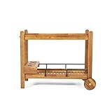 Bavier Outdoor 2 Tiered Bart Car - Acacia Wood - Teak/Black