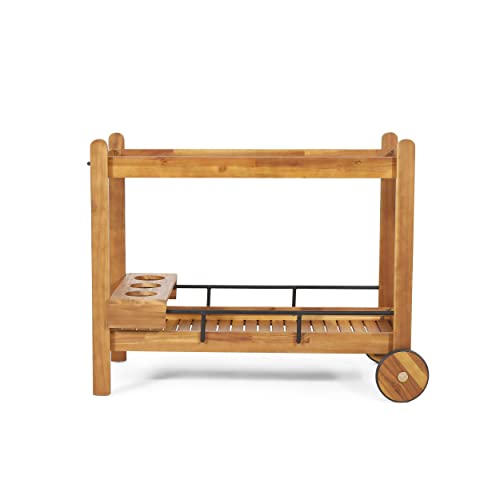 Bavier Outdoor 2 Tiered Bart Car - Acacia Wood - Teak/Black