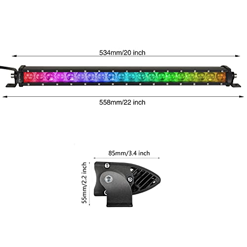 Led Light Bar Ultra-Thin 100w 20 Inch Color Chasing Lights Bar Controlled by Bluetooth App&Remote Spot Driving Light Off Road Lights Single Row Light Bar for Truck ATV, UTV, SUV, Cars - Image 4