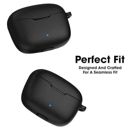 Image of Sounce Earphone Case Cover Compatible with pTron Bassbuds Duo, Soft Silicone Skin Case Cover Shock-Absorbing Protective Case with Keychain-Black [Front LED Visible]-(Case Cover Only)