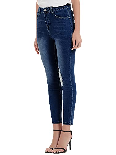Anna-Kaci Women's High Waisted Denim Skinny Jeans Stretch Distressed Ripped Knee Pants4