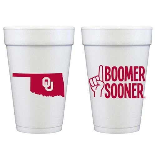 Officially Licensed Oklahoma University Logo / Boomer Sooner Printed Foam Disposable Cups 16 oz - Insulated Coffee Cups 10 Pack - Cute Cup set for Graduation party, Tailgating, Football Party Favors