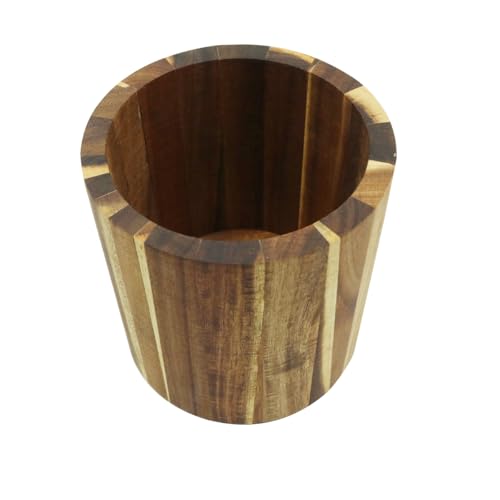 Huba Organizador de utensilios de madera de acacia natural giratorio 360 grados, organizador de cocina, cucharas, ollas, lápices, escritorio