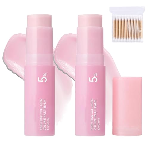 Aluckgood PDRN Collagen Stick Pink Collagen Volume Multi Balm 0.35OZ Korean Under Eye Balm with Collagen Hydrating Glow Stick for Face Eyes Neck (2 Pcs)