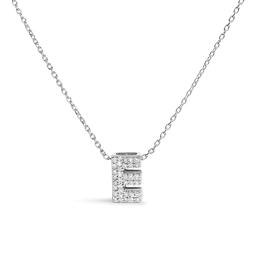 10K White Gold Diamond Accent "E" Initial Bubble Pendant Necklace