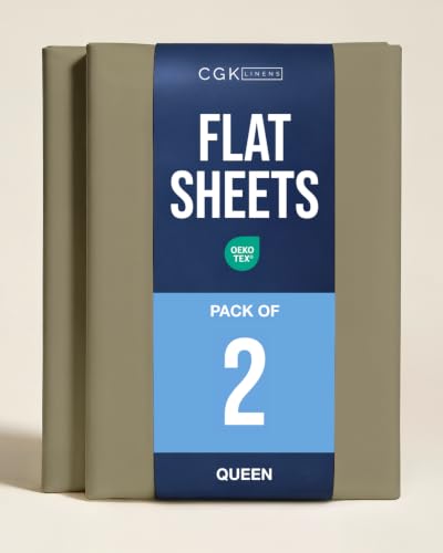 Queen Size Flat Sheet - Pack of 2 Top Flat Bed Sheet Only - Khaki