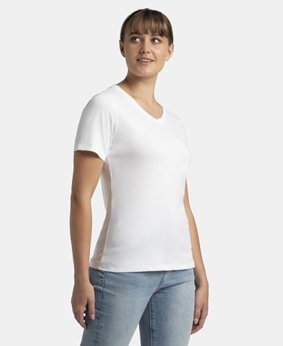 Image of Jockey AW89 Women's Super Combed Cotton Rich Fabric Relaxed Fit V-Neck Half Sleeve T-Shirt