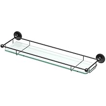 Gatco 1465MX Premier Tempered Glass Shelf, Matte Black/Wall Mounted 22" X 6" Floating Rectangle Glass Shelf with Railing for Bathroom Storage