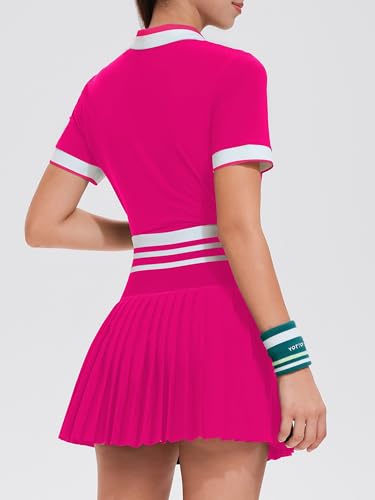 Image of Tennis Skirt Sets for Women Zipper Color Block High Waisted Golf Polo Two Piece Skirt Set Women 2 Piece Outfits