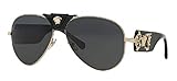 Versace VE2150Q 100287 62M Gold/Grey Aviator Sunglasses For Men For Women + BUNDLE with Designer iWear Eyewear Kit