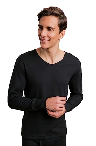 Cottonique Hypoallergenic Men's Thermal Base Layer Long Sleeve Made from 100% Organic Cotton (XL, Black)