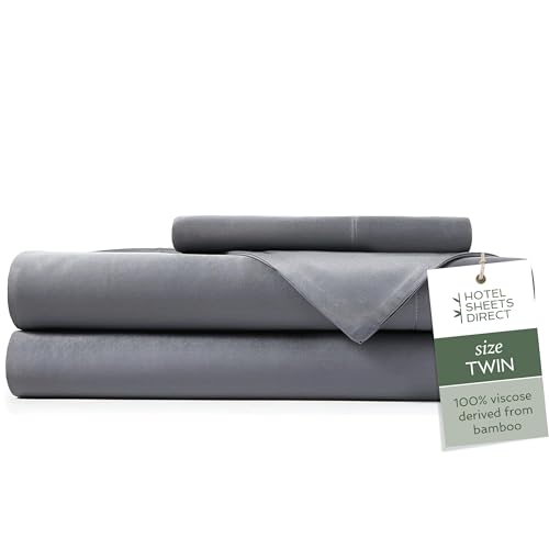 Hotel Sheets Direct 3 Piece Bed Sheet Set Twin Size, 100% Viscose Derived from Bamboo Sheets Set with 1 Pillowcase, Cooling & Breathable Luxury Bedding, Moisture-Wicking & Silky Soft, Dark Gray