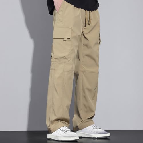 Men Multi-Pocket Micro Elastic Casual Pant Tether Closure Loose Straight Trouser Y2K Classic Baggy Long Sport Pants4