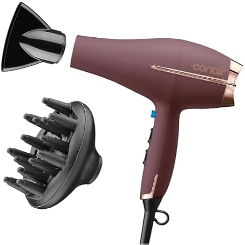 Conair Hair Dryer with Diffuser & Concentrator, 1875W AC Motor, Plum