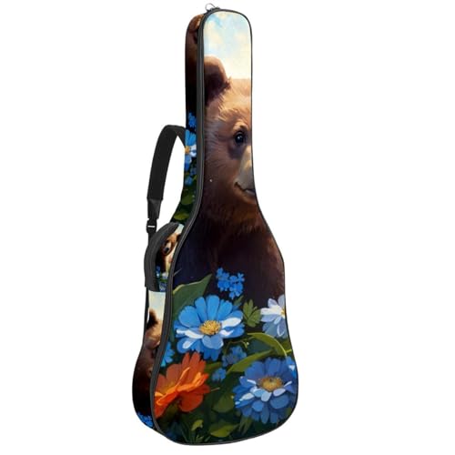 Sac guitare acoustique 40 pouces imperméable et rembourré à motif ours fleur