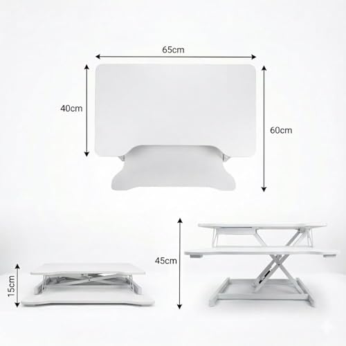 Image of TARKAN Standing Desk Converter, Height Adjustable Workstation, Hydraulic Sit Stand Desk Riser (65cmx40cm TableTop, 50cm Height) (White)