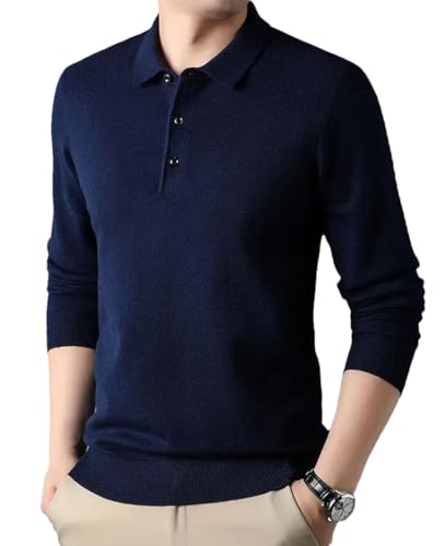 Men’S Soft Lightweight Warm Turn-Down Collar Long Sleeve Button Up Knitted Pullover Sweater for Business Casual Wear