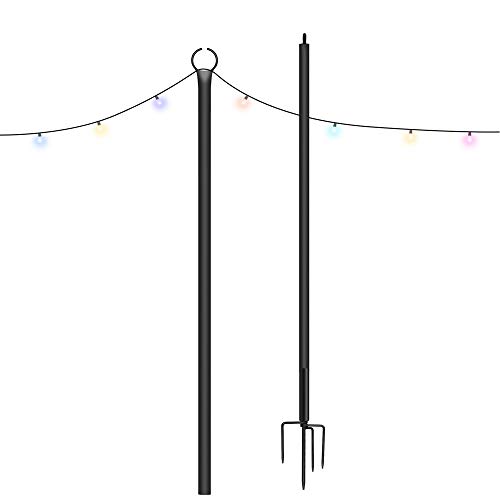 Brillihood Outdoor String Light Pole, 9ft Sturdy 4 Prong Fork Pole Stand, LED Solar Hanging Bulbs Used for Patio, Backyard, Courtyard Garden, CafÃ© Wedding Light DÃ©cor, (1-Pack)
