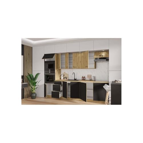 Cuisine complete - MODENA - 300 cm - Chene artisan et noir mat