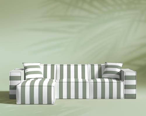 Image of ROVE LAB M1 Outdoor Sectional Sofa, Patio Furniture, Orbit Groove | Modular outdoor sectional with SolarWeave fabric, EcoDry fast-dry cushions, and tool-free assembly for outdoor living.