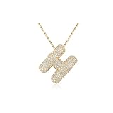 DIOWUS Bubble Letter Necklace Gold for Women，Charm Balloon Initial Letter Pendant Zirconia Inlaid Necklaces Fashion Gifts Jewelry (bubble letter-H)