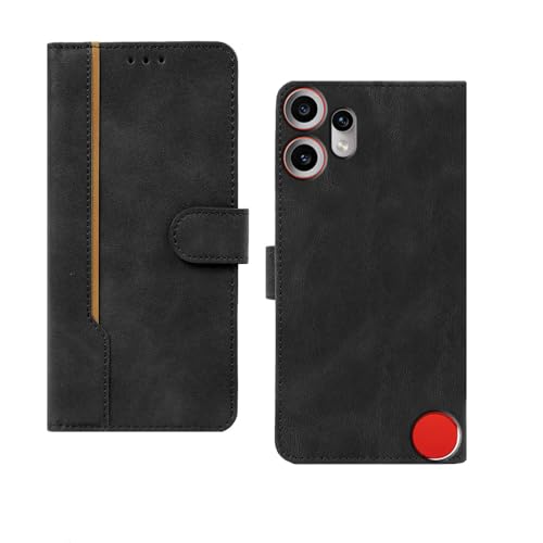 Image of amazon basics CMF Phone 2 Pro Flip Cover | Card Pockets Wallet & Stand | Flip Cover for CMF Phone 2 Pro (Black with Beige Strip)