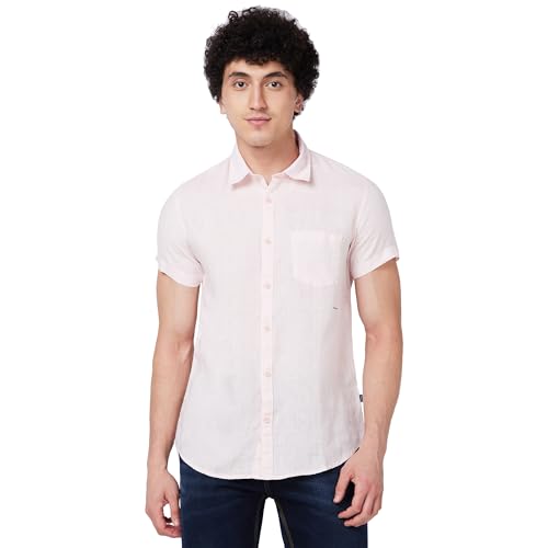 Image of Spykar Men's Regular Fit N /A Half Sleeve Solid Casual Shirts