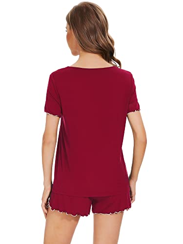 Image of WiWi Womens Pajamas Set Bamboo Viscose Super Soft Short Sleeve Top Ruffle Shorts Sleepwear Cooling Pj Sets S-XXL