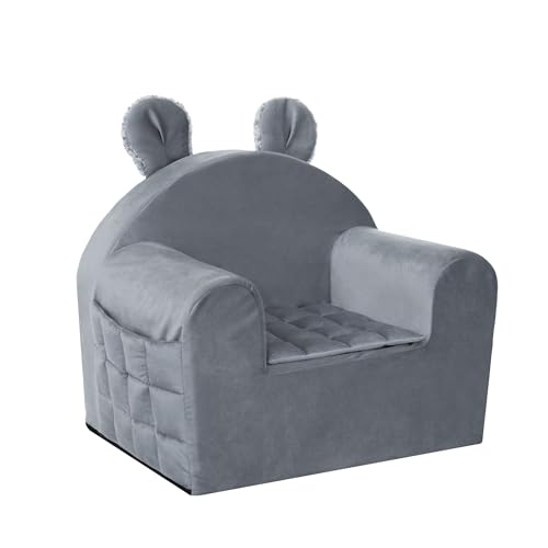 HOBBYGARDEN Kinder Sessel, Schlafplatz, Couch, Schlafsofa, Sessel, Sofa, Kindercouch, Kinderzimmer, Ausklappbar, Schaumstoff Möbel, 49x35x42 cm, Anthrazite