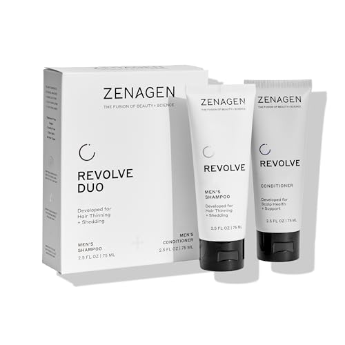 ZENAGEN Revolve Men's Travel Kit | Shampoo + Conditioner for Fine & Visibly Thin Hair, Promotes Thicker Fuller Hair, Plant-Based Formula, Color-Safe, Vegan