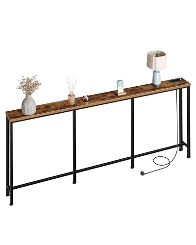 CHOEZON 200cm Konsolentisch, Flurtisch mit Ladestation, schmaler Sofatisch mit 2 Steckdosen und 2 USB, Beistelltisch, für Wohnzimmer, Eingangsbereich, Rustikales Braun und Schwarz DTXG20CBF CHOEZON 200cm Konsolentisch, Flurtisch mit Ladestation, schmaler Sofatisch mit 2 Steckdosen und 2 USB, Beistelltisch, für Wohnzimmer, Eingangsbereich, Rustikales Braun und Schwarz DTXG20CBF