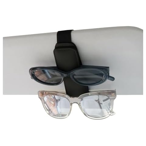 Ompellus Magnetic Sunglasses Holder for Car Sun Visor, Double Position Genuine Leather Eyeglass Car Clip, Car Organizer(Black) Cover