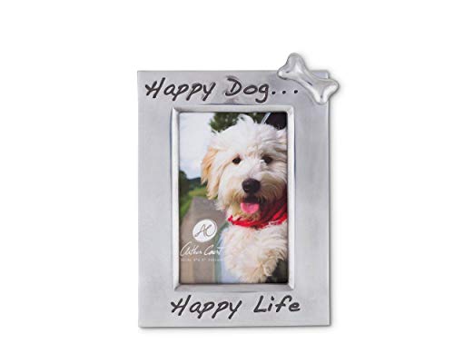 Arthur Court  Happy Dog Happy Life  Bone Embellished 4 inch x 6 inch Photo   Picture Frame for Dog Lover Desktop or Wall Hang 6 inch x 8 inch