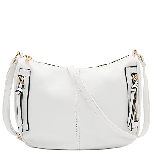 Image of FashionPuzzle Faux Leather Two Front Zipper Pocket Crossbody Saddle Bag