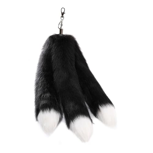 Porte-clés queue de cheval en peluche noir pour accessoiriser un sac à dos