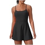 Vestido de tenis 2 en 1 para mujer, sin mangas, tirantes delgados, espalda descubierta, vestido de golf con pantalones cortos integrados, chándal deportivo de 2 piezas con bolsillos para entrenamiento