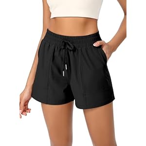 ODODOS Stretch Woven Athletic Shorts for Women High Waist Summer Lightweight Casual Shorts with Pockets
