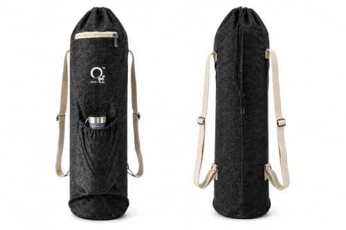 Image of O2 Yoga Mat Bag | Basic Style Cotton Yoga Mat Carry Bag with Adjustable Double Straps | Bottle Holder & Zipper Pocket | Yoga Mat Cover Bag for Women & Men | Fits 2mm-10mm Mats - Charcoal