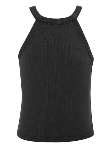 Kids Girls Ribbed Halter Shorts Sets Matching Solid Color Crop Vest for Beach Vacations Picnics Photo Outings3