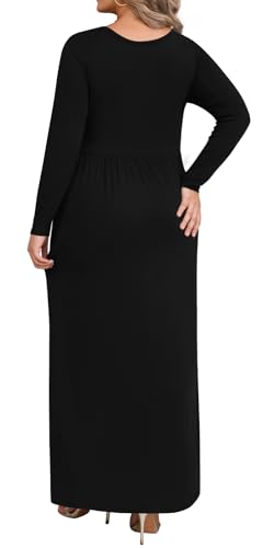 BISHUIGE 2025 Women's Plus Size Maxi Dresses Long Sleeve Casual Long Dress for Curvy Women Fall with Pockets XL-6XL3
