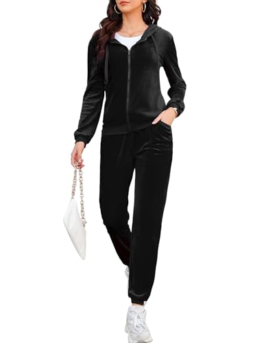 Aottori Velours Trainingsanzug Damen Schlafanzug Zweiteilige Jogginganzug Sportanzug Winter V Ausschnitt Pullover Hose Nicki Hausanzug Pyjama Set...