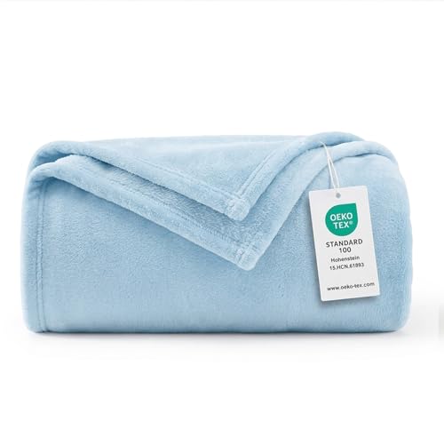 WAVVE Fleece Blanket Light Blue Throw 150x200cm - Fluffy Soft Warm Versatile Blanket for Sofa/Couch/Bed Double/Twin Size