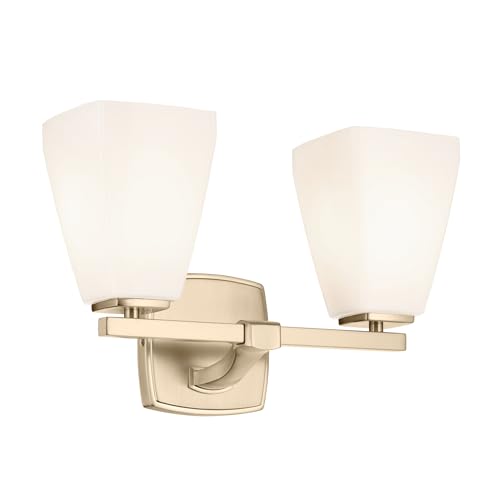Image of Kichler Marant 14.25 inch 2-Light Vanity Light Fixture with Opal Glass in Champagne Bronze for Bathroom Over Mirror, Modern Wall Mount Lighting (14.25 inch W x 9.5 inch H), 55215CPZ