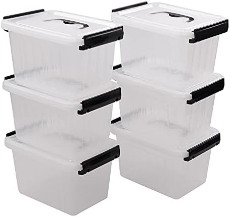 Ordate 3.5 L Small Clear Storage Latch Boxes, Latch Bins with Handles, Set of 6