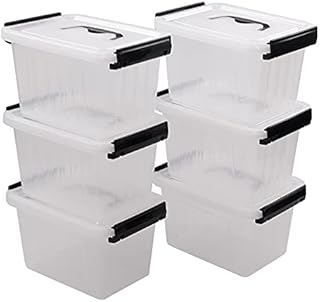 Ordate 3.5 L Small Clear Storage Latch Boxes, Latch Bins with Handles, Set of 6